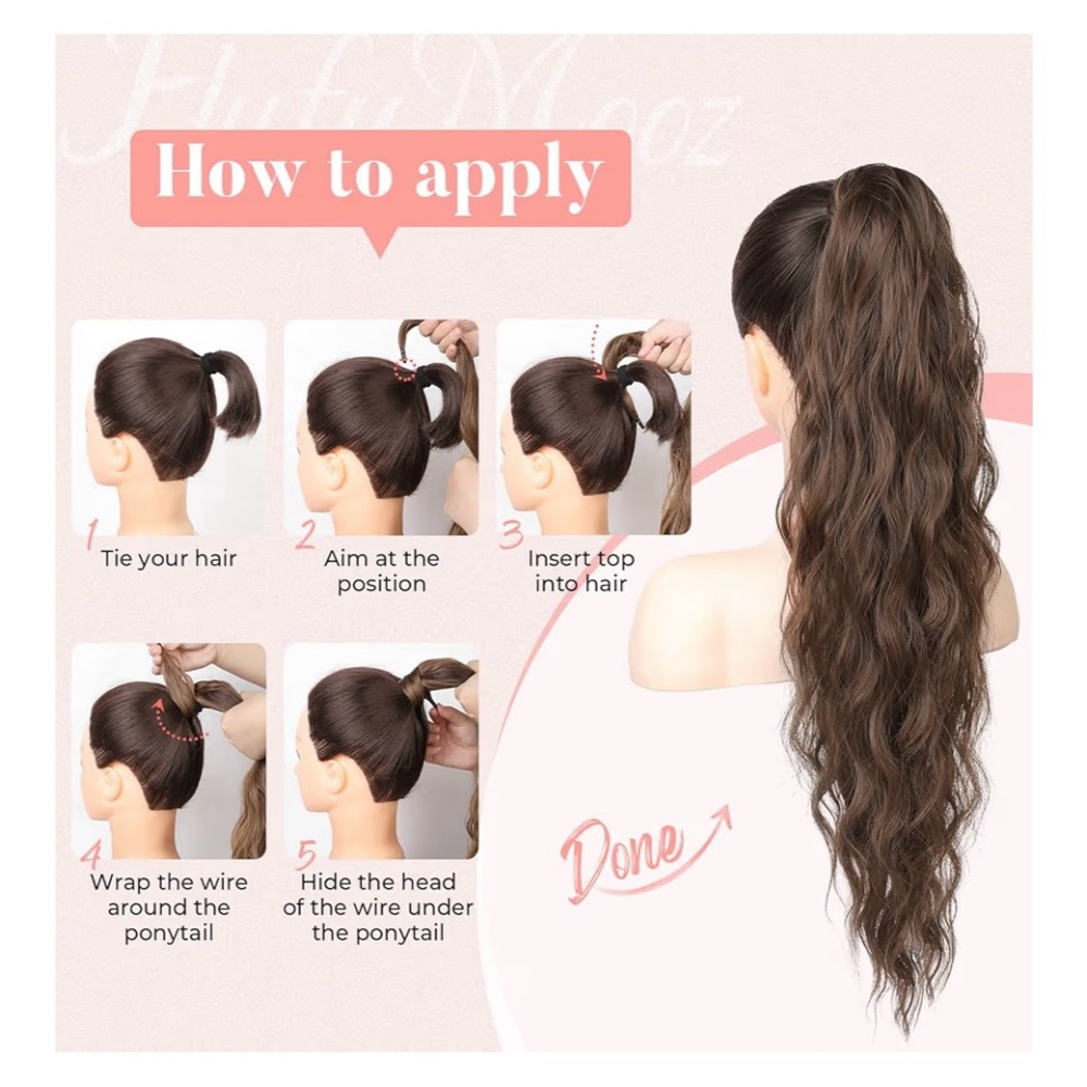 Wrap-Around Ponytail Extension | Long Wavy | Highlights 26” | Medium Brown | New - Picture 4 of 8